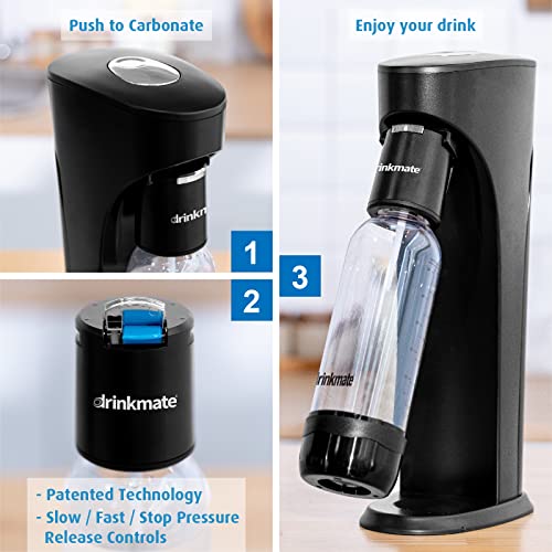 Drinkmate OmniFizz Sparkling Water and Soda Maker, Carbonates Any Drink, Bubble Up Bundle - Includes Two 60L CO2 Cylinders, One Carbonation Bottle, and Fizz Infuser (Matte Black)