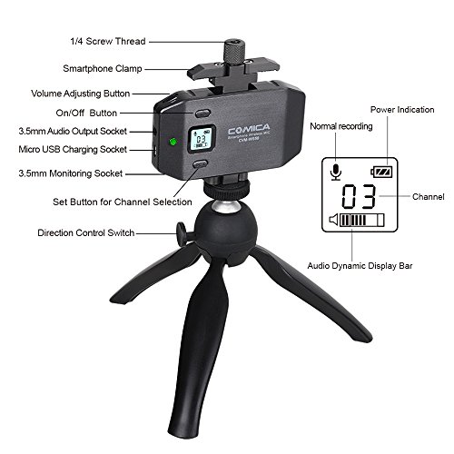 COMICA CVM-WS50(C) 6-Channels Mobile Professional Lavalier Wireless Microphone System with Smart Clamp and Tripod Compatible for Mobile iPhone X/Android Video/Live Video/YouTube/Interview/Vide - Thumbnail 6