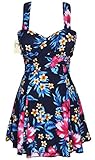 Women's Elegant Crossover One Piece Swimdress Skirted Bottom Swimsuit (FBA) Sakura Floral print US 14-16/Tag 4XL
