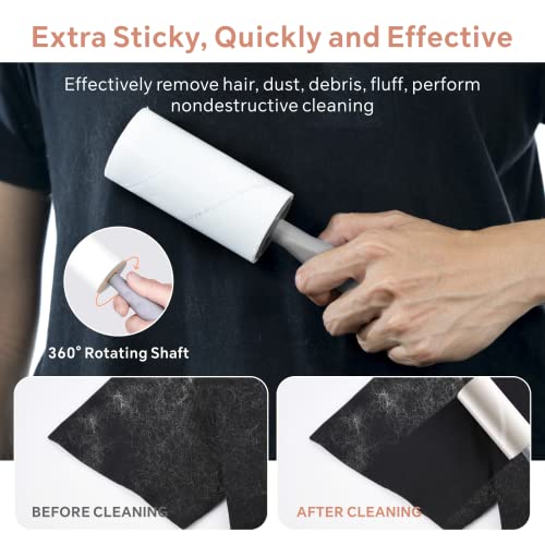 Lint Roller Remover Hair Kit- Extra Sticky Reusable Lint Remover with 360 Sheets(6 Rollers+2 Upgraded Handles)-Fluff Brush for Clothes/Furniture/Bed/Car/Dog Cat Hair/Carpet/Dust