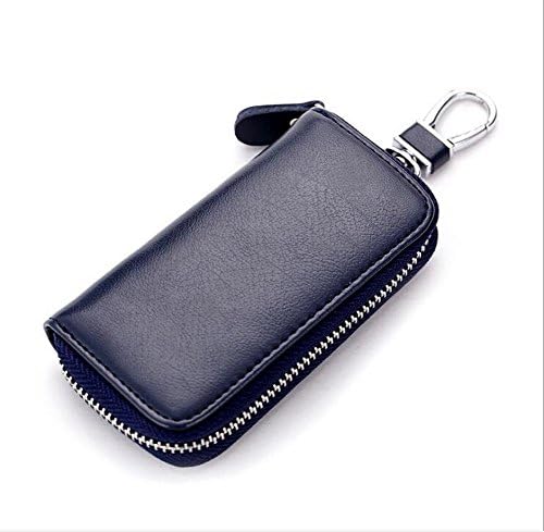 Jiaruo Men Leather Zip Around 6 Hook Key Case Car Key Holder Wallet (blue)