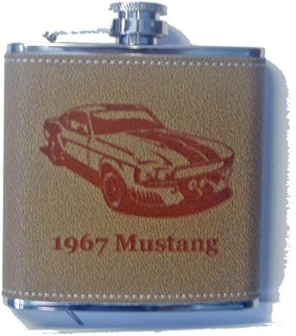 1967 Ford Mustang GT500 Engraved Leather 6 oz Stainless Steel Flask