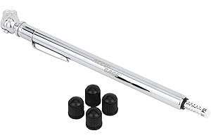 Accu-Gage Pencil Tire Pressure Gauge (2-20 PSI) Heavy Duty Stainless Steel Low Pressure Gauge Single Head Air Chuck wi/Built-in Deflator, 4 Replacement Tire Valve Caps