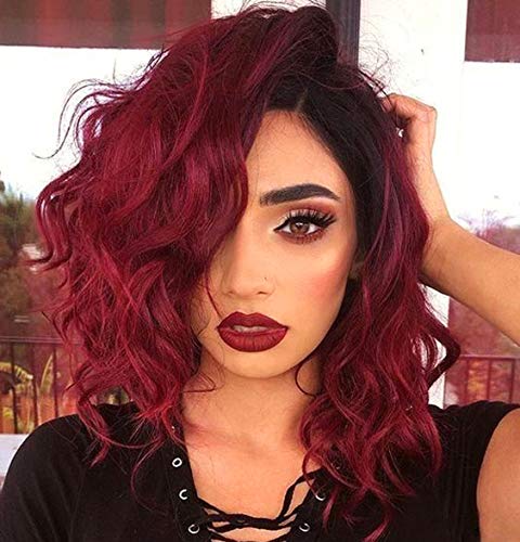 Short Weave Hair Wigs Synthetic Curly Hair Short Bob Shoulder Length Natural Weave Wigs (Ombre BUG)