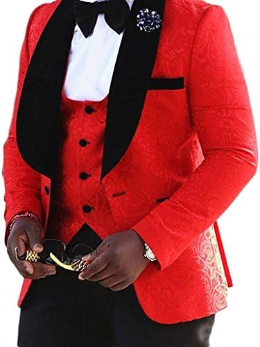 AugusWu One Button Jacquard Weave Mens Slim Fit Tuxedos Suits 2 Piece Sets