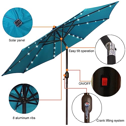 Blissun 9 ft Solar Umbrella 32 LED Lighted Patio Umbrella Table Market