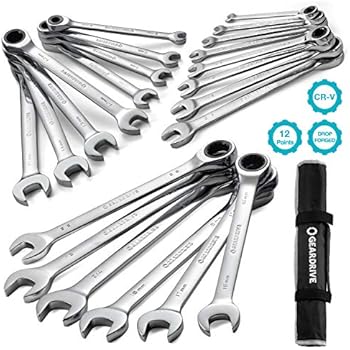 GEARDRIVE 22-piece Ratcheting Combination Wrench Set,SAE & Metric with Carrying Bag