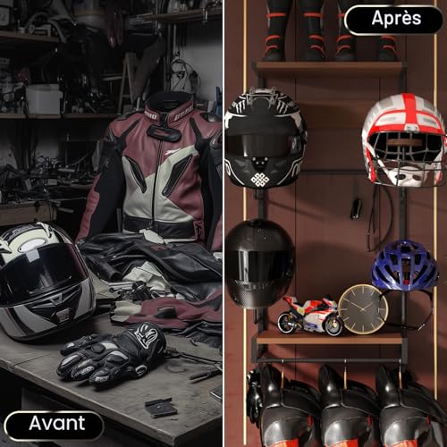 GHWMYD Wall Mounted Motorcycle Helmet Holder, Retro Motorcycle Helmet Mount for Hanging 4 Motorcycle Caps and Jacket to the Wall, Motorcycle Storage Accessories, Wall Mount for Tactical Vest