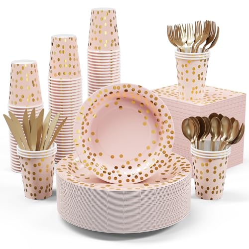 Pink and Gold Disposable Dinnerware Set