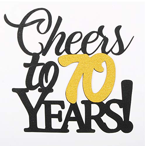 LVEUD Happy Birthday Cake Topper Black Font Golden Numbers Cheers to 70 Years Happy Birthday Cake Topper -Wedding,Anniversary,Birthday Party Decorations (70th)