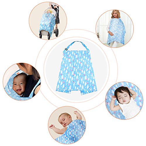 Kyapoo Nursing Breastfeeding Cover Lightweight Breathable 100% Cotton Nursing Apron for Breastfeeding Rigid Neckline Full Coverage and Adjustable Strap Blue