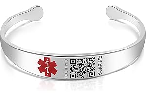 Theluckytag Upgraded Medical Bracelets with QR Code for Women Men Medical Alert Id Bracelet - Sterling Silver Small Code 7''-9'' - More Space Custom Emergency Medical ID Info