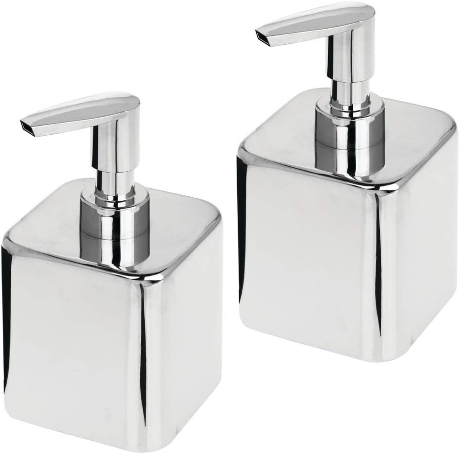 mDesign Compact Square Metal Refillable Liquid Soap