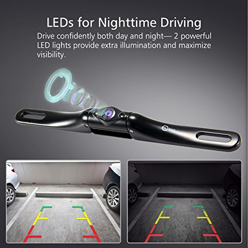 【Upgrade Version】 Backup Camera Esky Car Rear View Reversing Backup Camera with 170 Degree Perfect Wide View Angle Design 2 LED Lights Night Vision 1/3 inch Color CMOS Waterproof Car Backing Camera