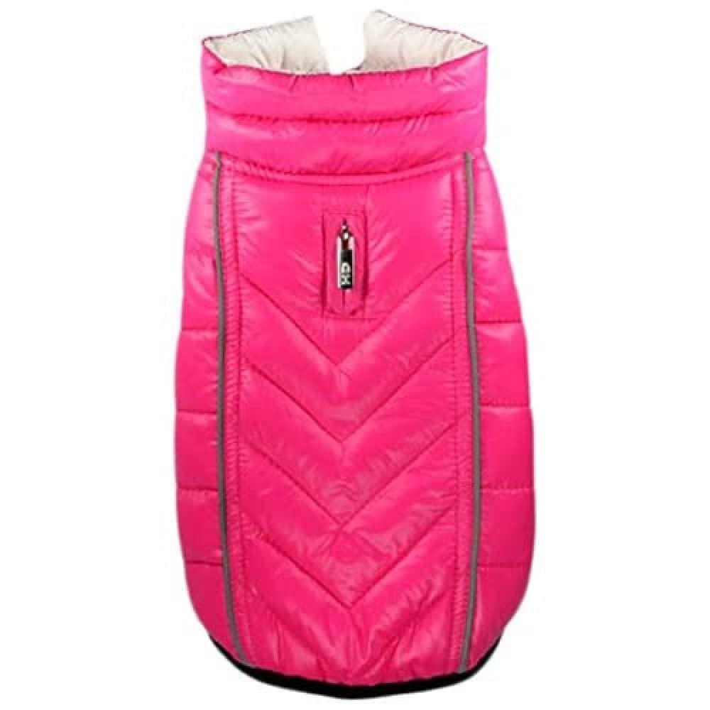 Hip Doggie HD 5FRPK Feather Lite Reflective Reversible Puffer Vest Dog Jacket, BDS, Pink/White