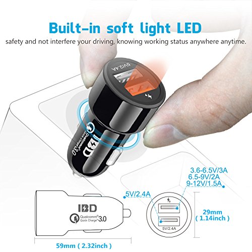 IBD Car Charger with Micro Cable, Dual USB Car Charger for Android Phone, 5V/2.4A Port and USB 3.0 Port Power Adapter Powerdrive