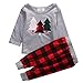 Toddler Baby Boy Girl Christmas Long Sleeve Outfit T-Shirt Tops+Long Plaid Pants Fall Winter Clothes Set (Grey+red, 12-18 Months)