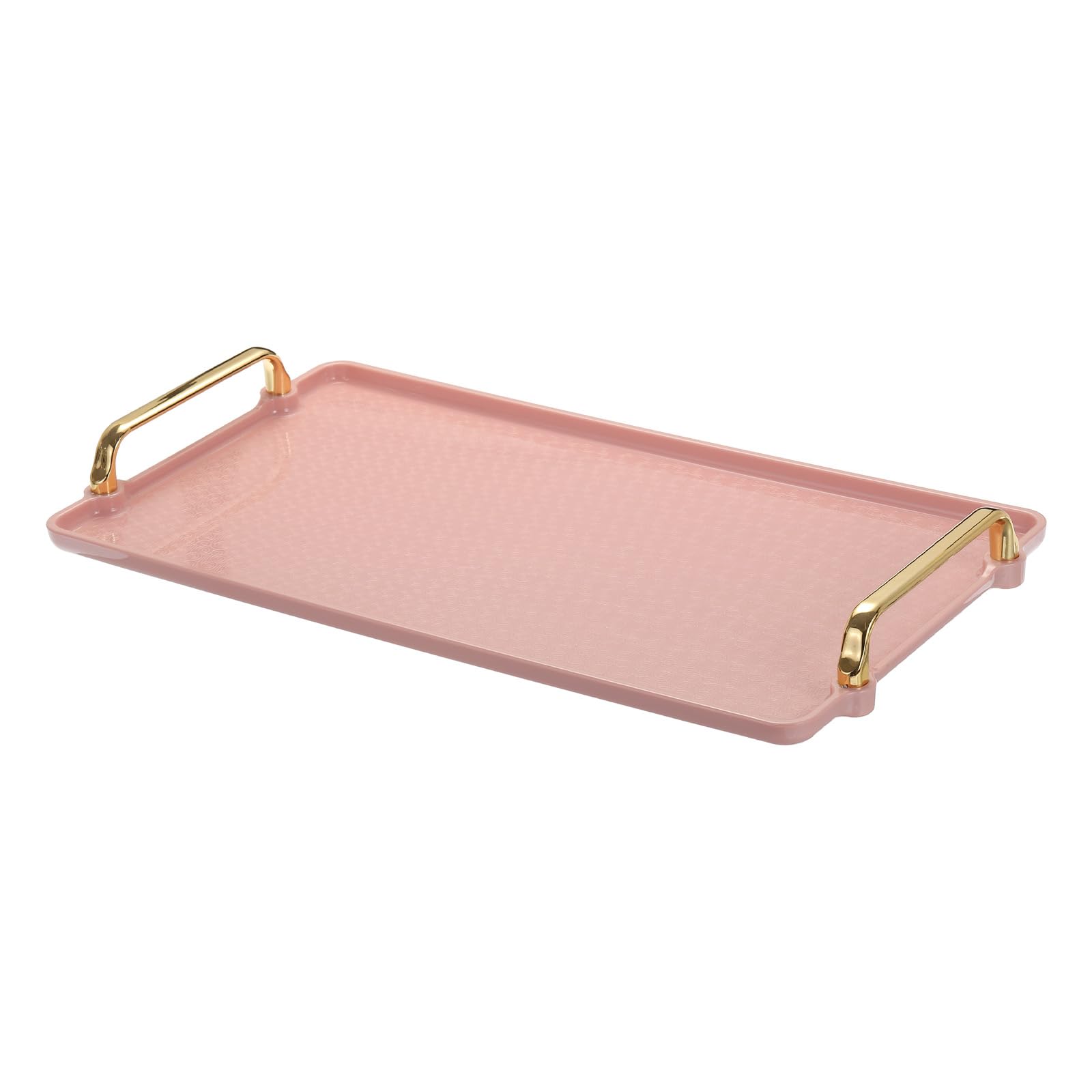 PATIKIL Plastic Serving Tray with Golden Handle, 16.1" x 8.7" Modern Rectangular Decorative Tray Reusable Jewelry Platter for Countertop Bathroom Kitchen, Pink