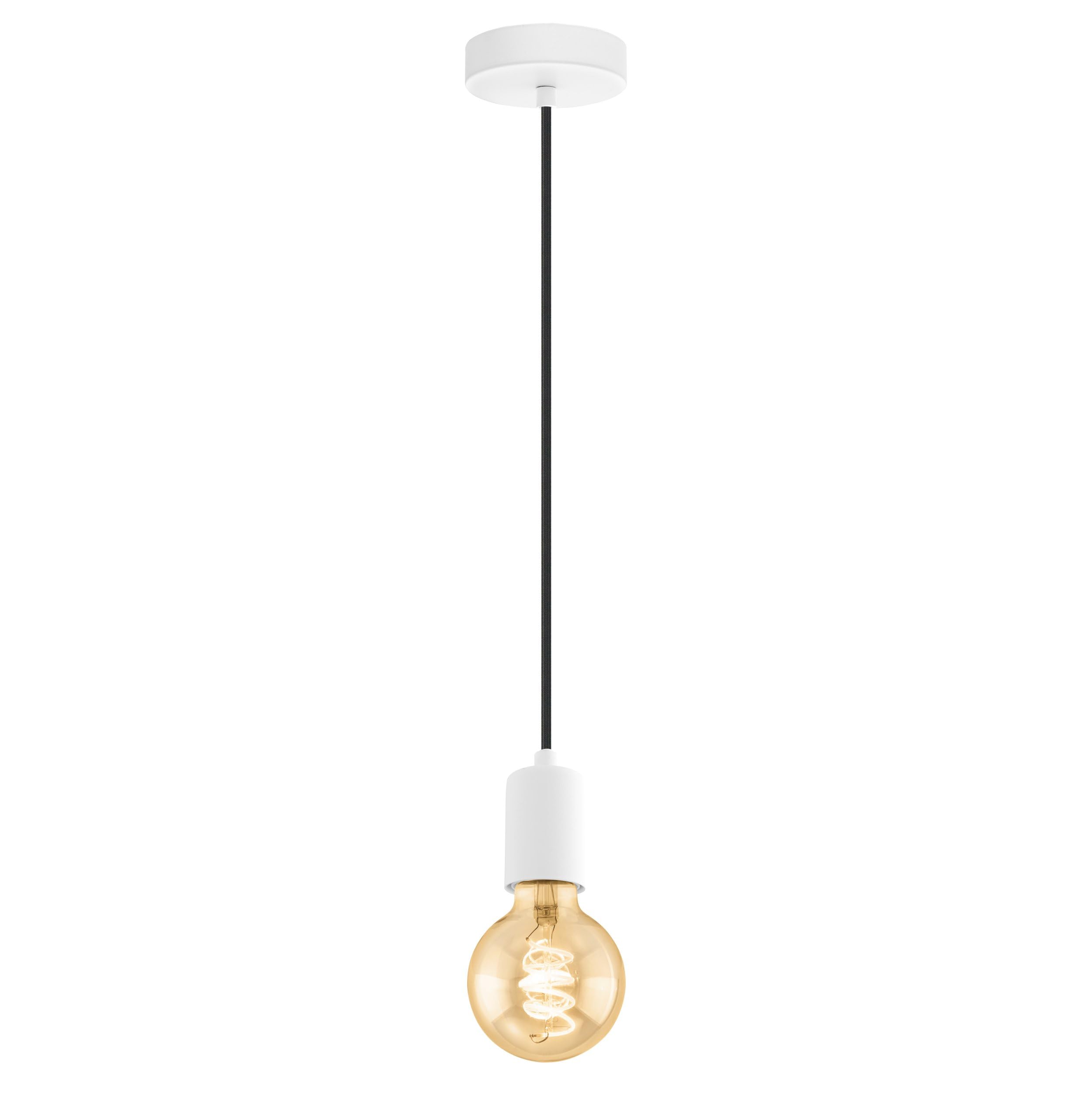 Eglo Pendant Light Yorth, 1-Flame Cord Pendant Hanging Lamp Vintage Industrial, Steel Pendant Lamp in White, Cable in Black, Dining Table Lamp, Hanging Living Room Light with E27 Socket
