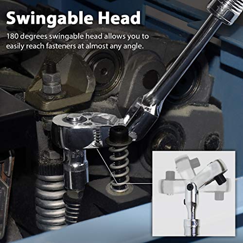 FIRSTINFO 1/4Inch Drive Flex Head Extendable Ratchet 72 Tooth Quick
