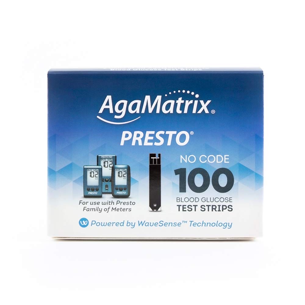 AgaMatrix Presto Test Strips, 100 Count (Pack of 1) | Use with AgaMatrix Presto Blood Glucose Monitor Only | Not for use with Other Meters | 1 Box, 100 Diabetes Test Strips