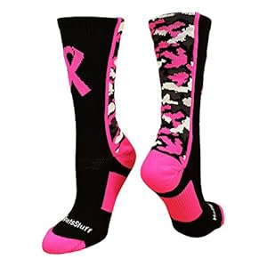 MadSportsStuff Pink Ribbon Breast Cancer Awareness Camo Athletic Crew Socks (multiple colors)