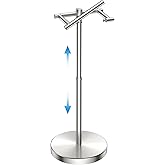 FORIOUS Toilet Paper Holder Stand Adjustable, Freestanding Tissue Roll Holder for Bathroom, Pivoting Design, Durable SUS 304 Stainless Steel and Weighted Base Toilet Paper Storage, Brushed Nickel