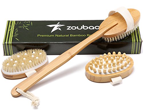 Premium bamboo long handle body brush with natural boar…