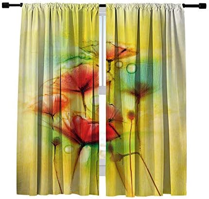 Miblor Blackout Curtains Room Darkening Window Curtains 2 Panels, Watercolor Poppy Flowers Painting in Soft Color and Blur Style Window Treatments Drapes for Bedroom Living Room Kitchen Cafe