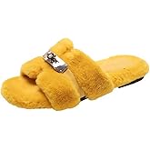Axellion Womens Fuzzy Slides Open Toe Fluffy House Slippers Indoor Outdoor Furry Slide Sandals