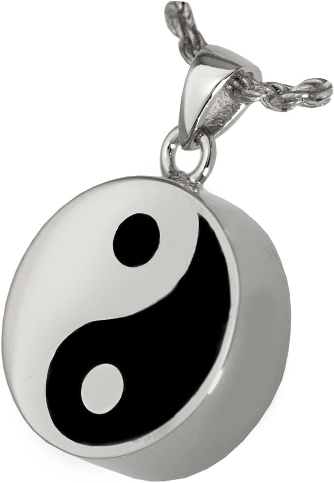 Cremation Memorial Jewelry: Sterling Silver Yin Yang + Text Engraving