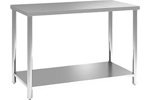HOMCOM Stainless Steel Prep Table, 24 x 47 x 34 Inch, Heavy Duty Metal Work Table with Shelf, Workbench for Commercial, Resta
