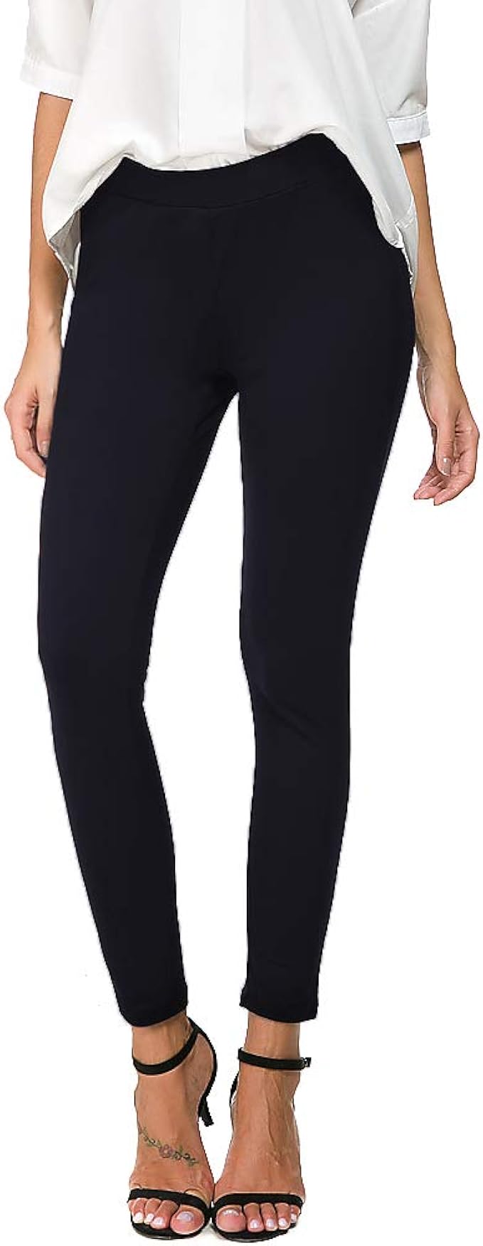 Bamans Women’s Yoga Dress Pants Tummy Control Workout Non SeeThrough Yoga Leggings, Black Large