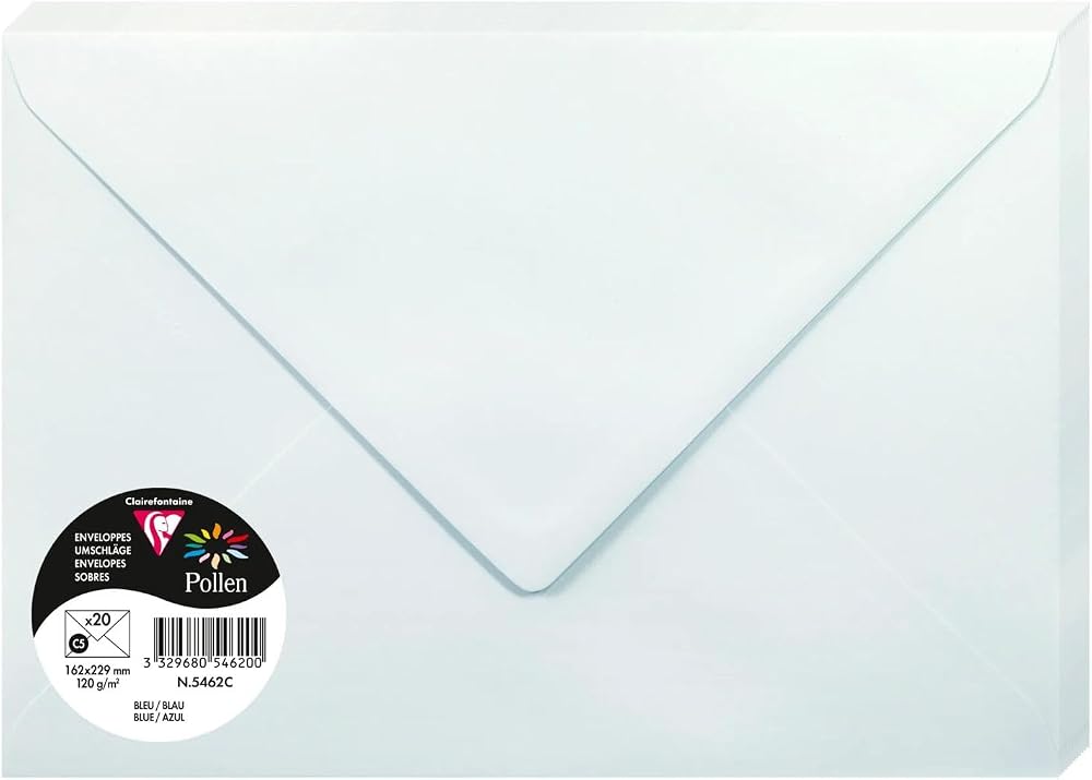 Clairefontaine 5462C Pack of 20 Gummed Envelopes C5 16.2x22.9cm 120gsm Blue