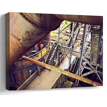 Wall Art Canvas Print Photo Artwork Home Decor (24x16 inches)- Architecture Steel Mill Factory Building Old