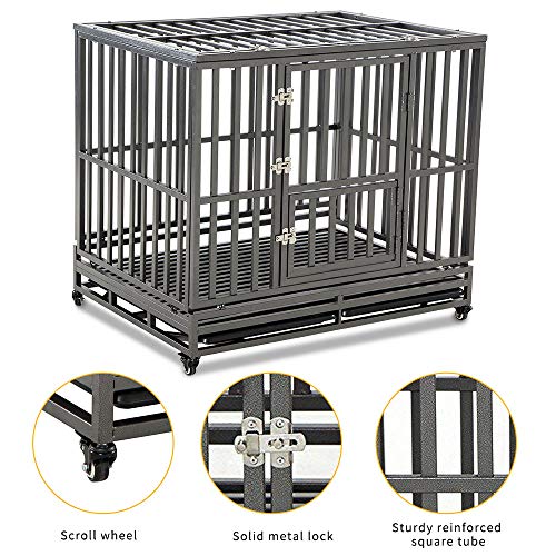 LUCKUP Heavy Duty Dog Cage Metal Kennel and Crate for Medium and Large