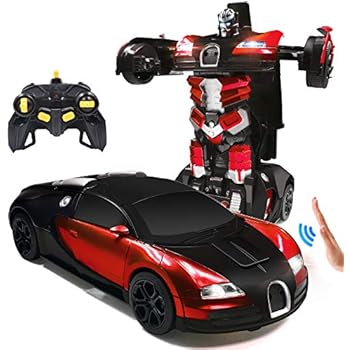 Trimnpy RC Cars Robot for Kids Remote Control Car Transformrobot Gesture Sensing Toys with One-Button Deformation and 360°Rotating Drifting 1:14 Scale , Best Gift for Boys and Girls(red)