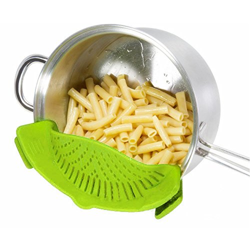 Qiyun Clip-on Green Silicone Pasta Snap Strainer Dishwasher Safe Colander Universal Size Fit Most Pans Suitable for Draining Pasta Vegetables Potatoes etc