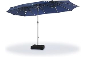 Sophia & William 15 ft Extra Large Patio Umbrella with Solar Lights, Rectangular Outdoor Umbrella with Base Included, Market Umbrella Double-sided Heavy Duty for Pool Garden Backyard, Navy Blue