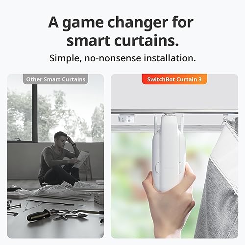 SwitchBot Smart Automatic Curtain Opener - Bluetooth Remote Control with App/Timer, Upgraded Performance Motor, Add SwitchBot Hub to Make it Work with Alexa, Google Home, HomeKit(Curtain 3, U Rail)