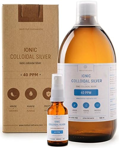 Highest Purity Colloidal Silver 40 PPM 34oz + 1oz Spray ● Superior Concentration, Smaller Particles, Better Results ● Premium All Natural Antibacterial, Antifungal &amp; Antivirus ● Katharos®