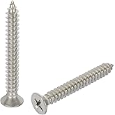 Jigreat #10 x 1-1/2" Stainless Steel Flat Head Phillips Wood Screws, 50 pcs | Phillips Drive, Solid 304 (18-8) Stainless Steel, Fully Threaded