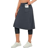 beroy Women Skirt with Leggings Tennis Knee Length Skorts High Waist Athletic Skirted Capris Pockets