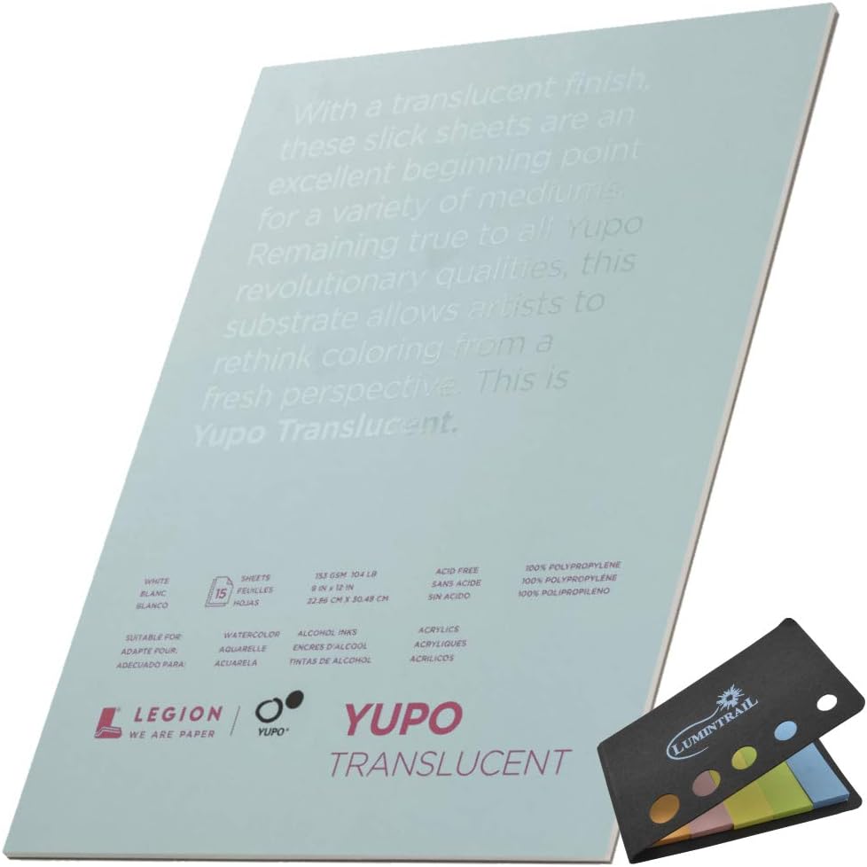 Yupo Translucent Paper 11 in x 14 in 15 Sheets (L21-YPT153WH1114) Bundle with a Lumintrail Colored Sticky Notes Set