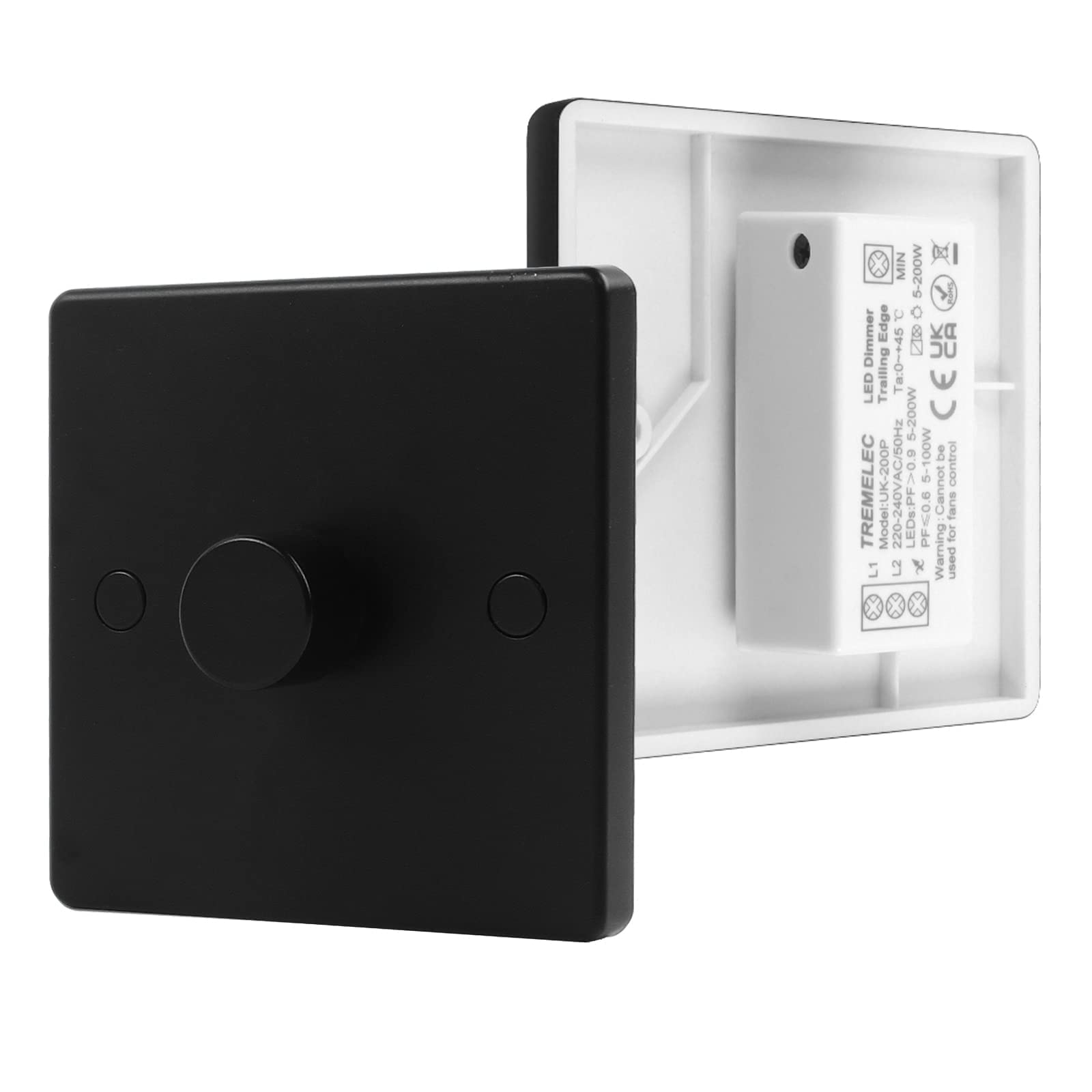 VIPMOON 5-200W LED Dimmer Switch, 1 Gang 2 Way Trailing Edge Dimmer Switch for Dimmable LED/Halogen/Incandescent Lights, Rotary Push On/Off, 220V-240V
