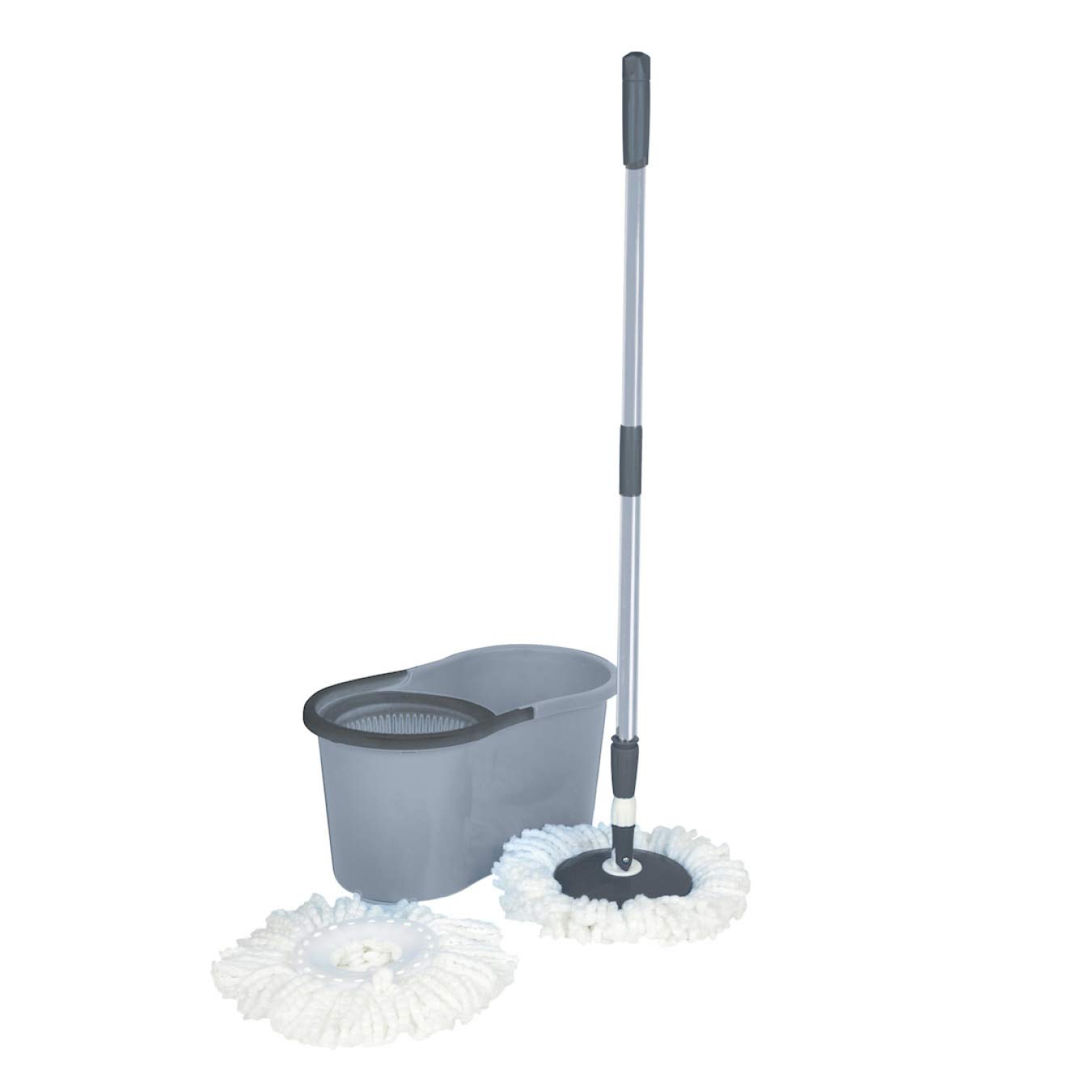 OurHouse SR22018 Spin Mop with Bucket, Telescopic Handle, 2 Refills, Grey