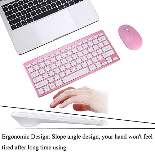 Pink Noiseless Click 2.4G Wireless Keyboard with Bluetooth 2.4G Dual Mode Mouse Quiet Typing 2-in-1 Portable Keyboard Mouse Combo