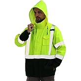 sesafety Hi Vis Rain Jacket, Rain Suits for Men Waterproof withBlack Bottom, Rain Coats for Men Interior Mesh, Class 3 HighVisibility Rain Gear,Removable Hood