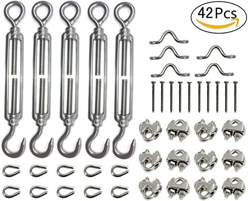 Senmit Globe String Light Hanging Kit,5-Pcs Turnbuckle(Eye&amp;Hook, M6), 10-Pcs Thimble(M3) , 5-Pcs Pad Eye Straps, 12-Pcs Cable Clip Clamp (M3) , 10-Pcs Screws
