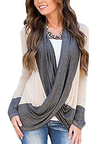 BLAU GRUN Women's Fashion Lightweight Criss Cross Cardigans Top Blouse Gray XL